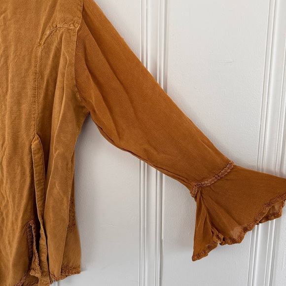 Vintage Braja Women's Mustard Bohemian Embroidered Button Down Top - Picture 10 of 11